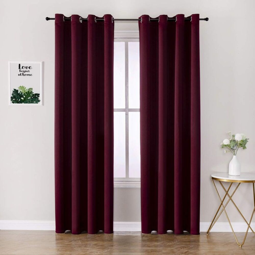 Burgundy Red Blackout Curtains Panels Set 52" x 80"  Grommet Room Darkening